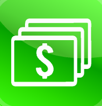 white dollar notes icon on green background